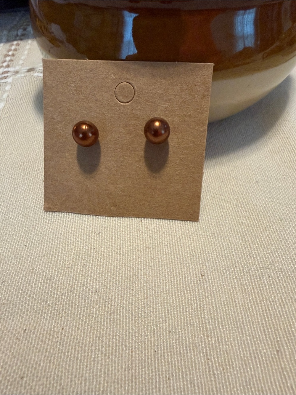 Bronze Pearl Stud Earrings - Women Jewelry